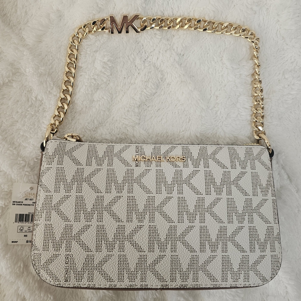 This is‎ a Michael Kors Jet Set Small Chain Pouchette in vanilla/lugg color.
